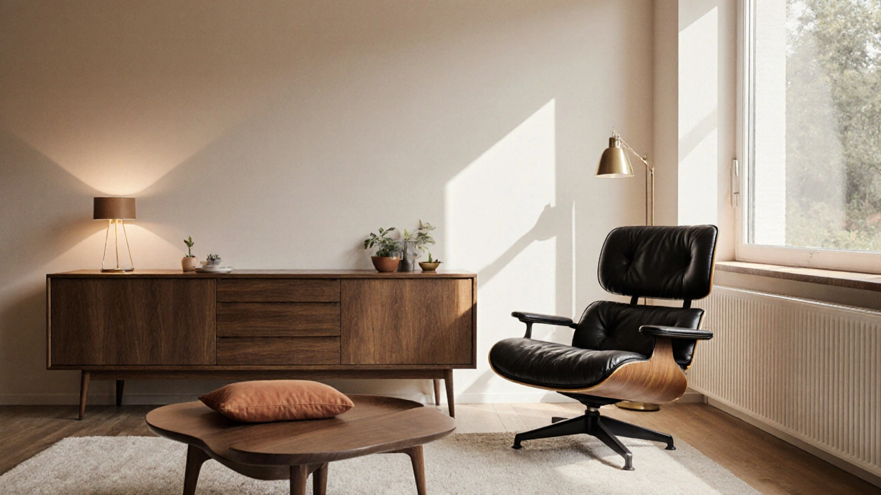 Mid-Century-Design im Wohnzimmer: Ikonische Formen und warme Holzarten für ein zeitloses Zuhause