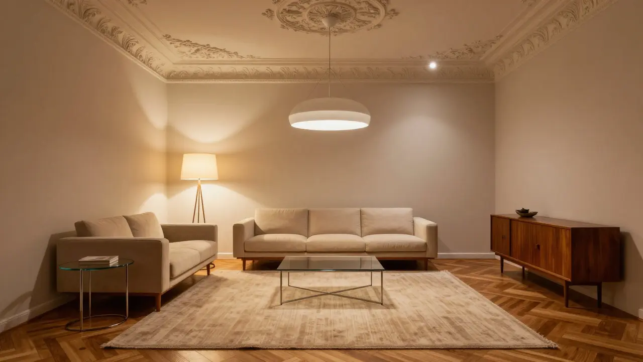 Altbau-Wohnzimmer einrichten: Stuck, Parkett und moderne Akzente perfekt kombinieren