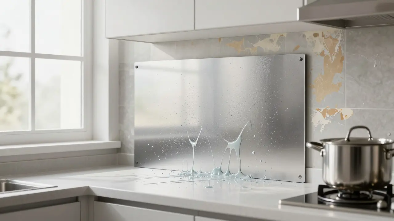 Eine Küche mit fettfreier Wandverkleidung, die Fettspritzer abweist und leicht zu reinigen ist.