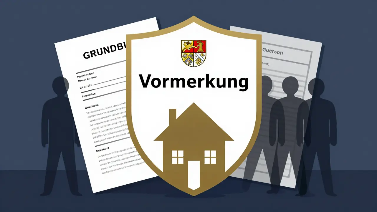 Rechtlicher Schutzschild aus Grundbuch-Dokumenten schützt Haus vor zweitem Verkauf