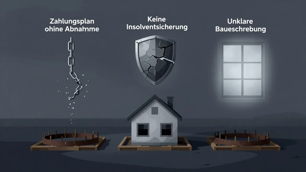 Ein Bauprojekt wird von drei unsichtbaren Risiken bedroht: fehlende Abnahme, keine Insolvenzsicherung und unklare Ausstattung.