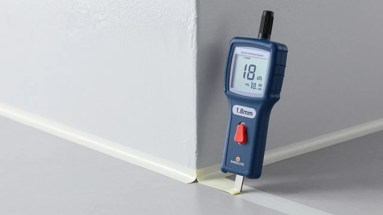 Messgerät überprüft Flüssigkunststoff-Schichtdicke