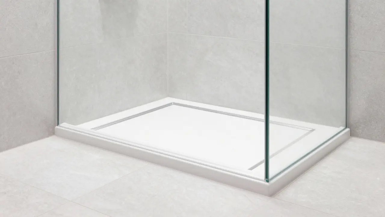 Detailansicht einer modernen, nahezu bodengleichen Dusche in einem renovierten Altbau.