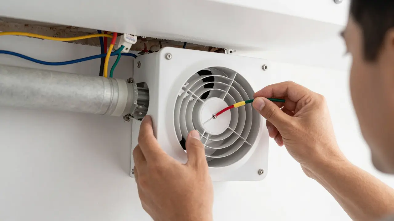 Fachgerechte Elektroinstallation eines Badlüfters in einer Wandöffnung