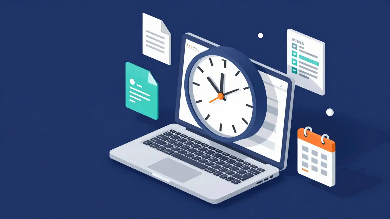 Isometrische Darstellung eines Laptops mit Ladebalken kurz vor einer Deadline.