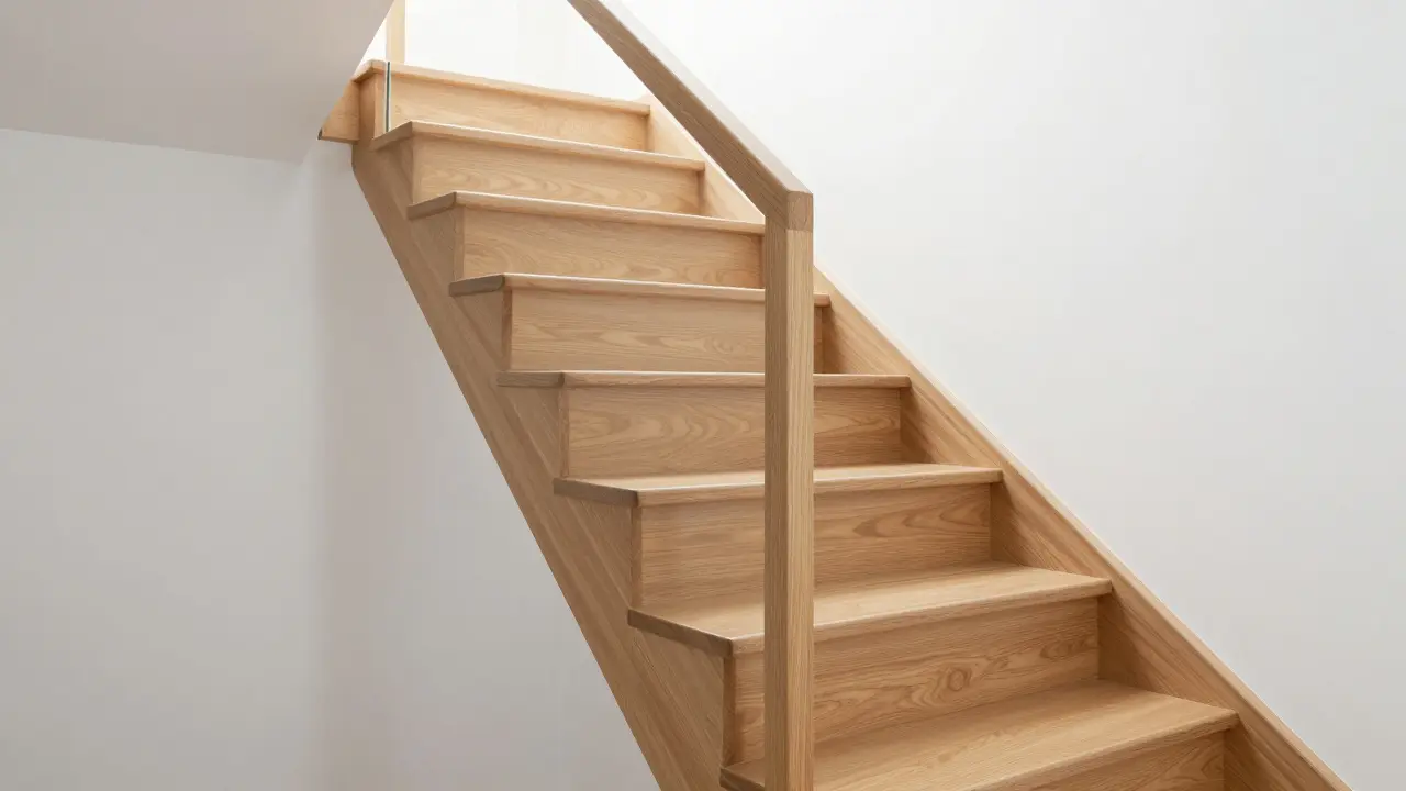Modernisierte Holztreppe mit hochwertigem, mattem Lackfinish in einem hellen Raum.