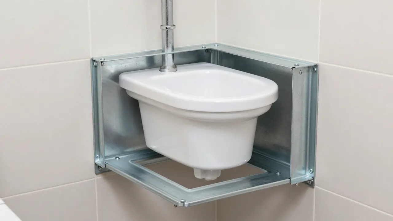 Technische Schnittansicht eines Vorwandelements mit Unterputzspülkasten in der Wand.