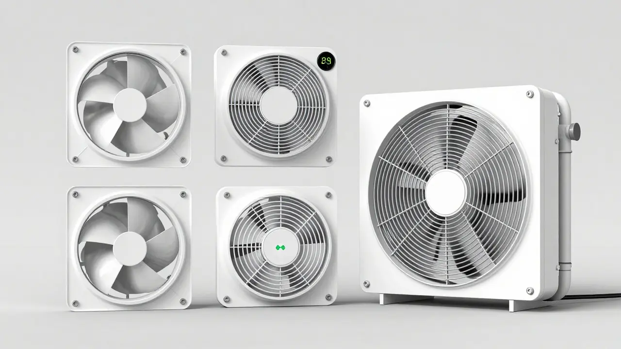 Vier verschiedene Arten von Badlüftern vom Standardmodell bis zum WRG-System