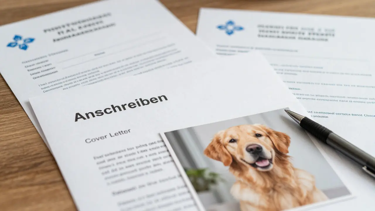 Brief und Dokumente zur Haustiergenehmigung auf dem Tisch