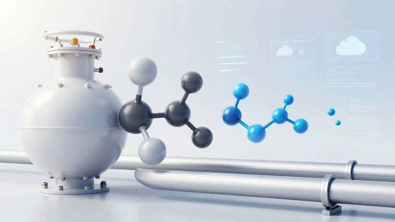 Konzeptkunst über Wasserstoff-Zukunft und digitale Gasmesssysteme