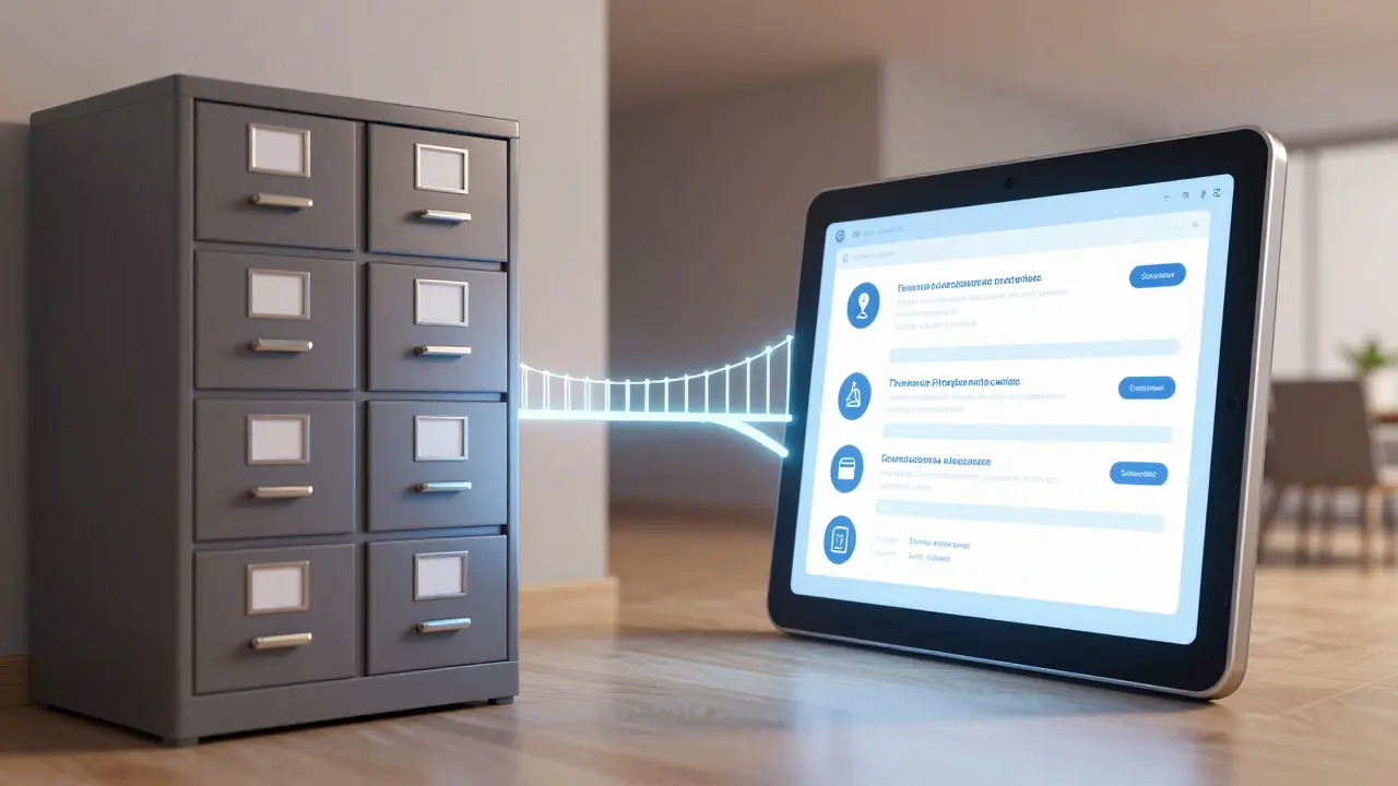 Vergleich physischer Akten und digitaler Transparenzplattform